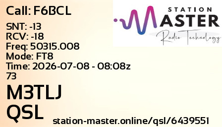 QSL Card for M3TLJ QSO with F6BCL