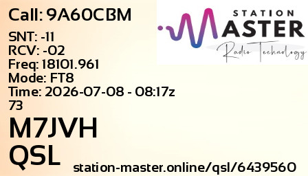 QSL Card for M7JVH QSO with 9A60CBM