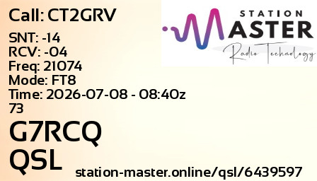 QSL Card for G7RCQ QSO with CT2GRV
