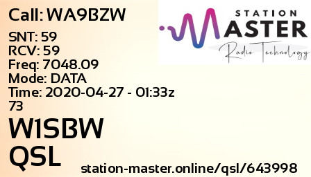 QSL Card for W1SBW QSO with WA9BZW
