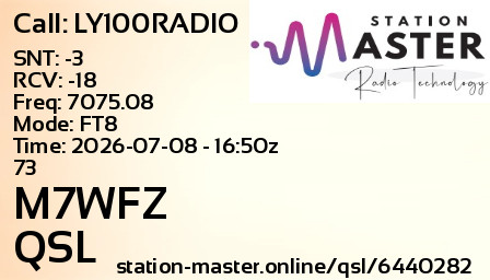 QSL Card for M7WFZ QSO with LY100RADIO