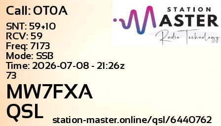 QSL Card for MW7FXA QSO with OT0A