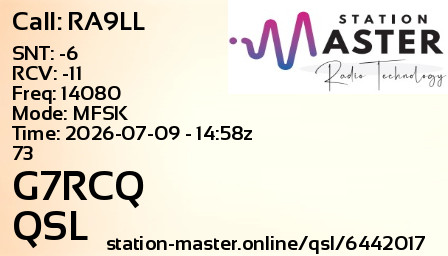 QSL Card for G7RCQ QSO with RA9LL