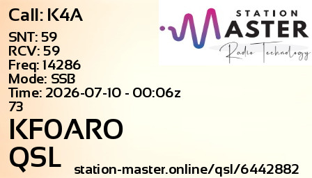 QSL Card for KF0ARO QSO with K4A
