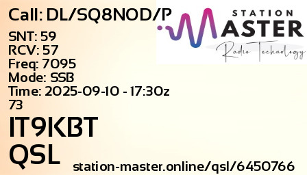 QSL Card for IT9KBT QSO with DL/SQ8NOD/P