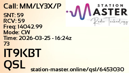 QSL Card for IT9KBT QSO with MM/LY3X/P