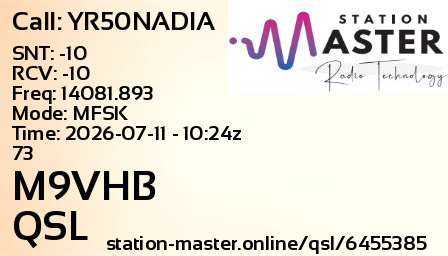 QSL Card for M9VHB QSO with YR50NADIA