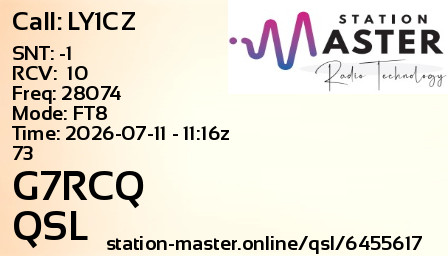 QSL Card for G7RCQ QSO with LY1CZ