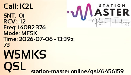 QSL Card for W5MKS QSO with K2L