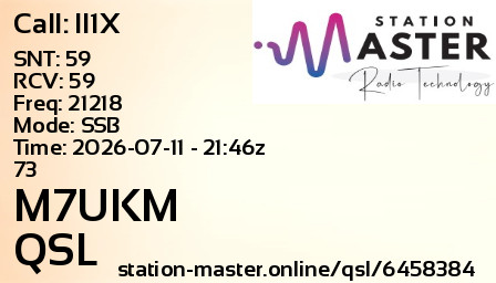 QSL Card for M7UKM QSO with II1X