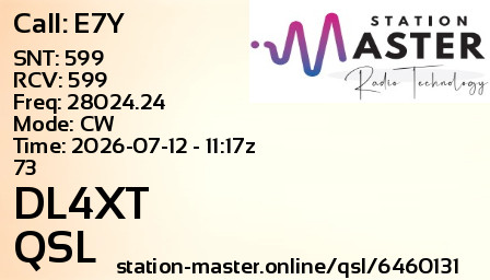 QSL Card for DL4XT QSO with E7Y