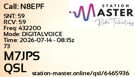 QSL Card for M7JPS QSO with N8EPF
