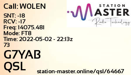 QSL Card for G7YAB QSO with W0LEN