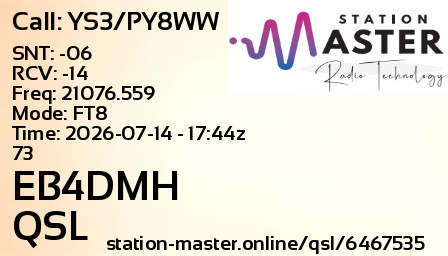 QSL Card for EB4DMH QSO with YS3/PY8WW