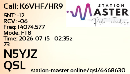 QSL Card for N5YJZ QSO with K6VHF/HR9
