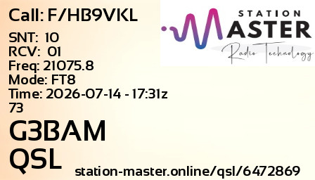 QSL Card for G3BAM QSO with F/HB9VKL