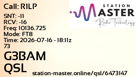 QSL Card for G3BAM QSO with R1LP