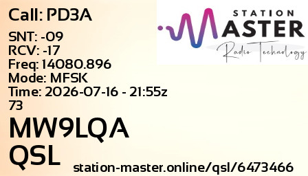 QSL Card for MW9LQA QSO with PD3A