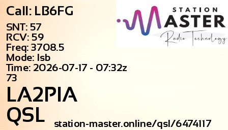 QSL Card for LA2PIA QSO with LB6FG
