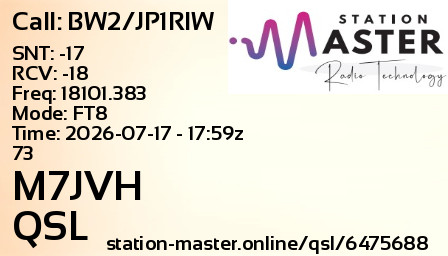 QSL Card for M7JVH QSO with BW2/JP1RIW