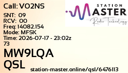 QSL Card for MW9LQA QSO with VO2NS