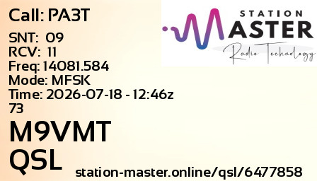 QSL Card for M9VMT QSO with PA3T