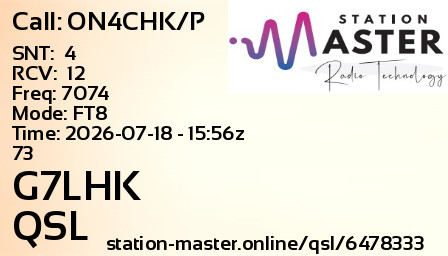 QSL Card for G7LHK QSO with ON4CHK/P