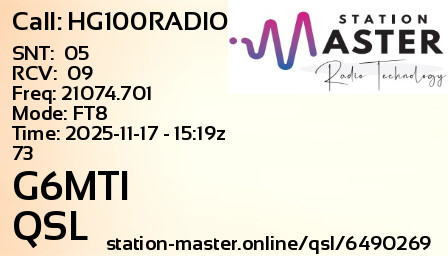 QSL Card for G6MTI QSO with HG100RADIO
