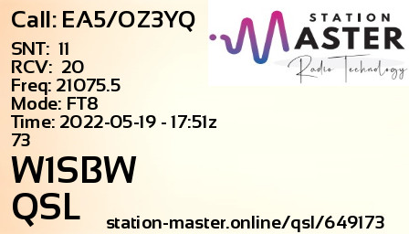QSL Card for W1SBW QSO with EA5/OZ3YQ