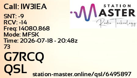 QSL Card for G7RCQ QSO with IW3IEA