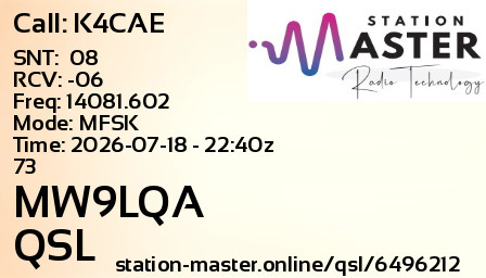 QSL Card for MW9LQA QSO with K4CAE