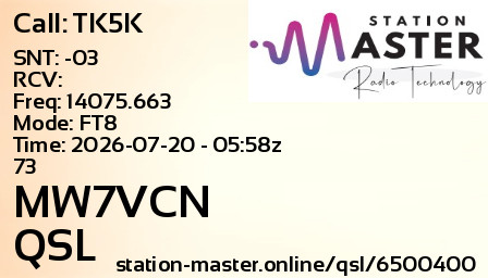 QSL Card for MW7VCN QSO with TK5K