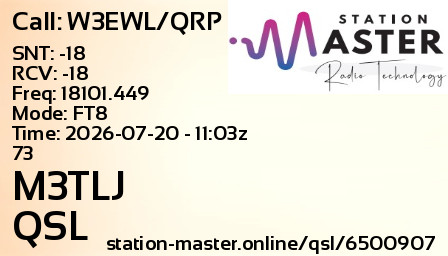 QSL Card for M3TLJ QSO with W3EWL/QRP