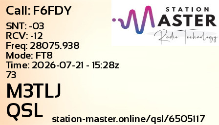 QSL Card for M3TLJ QSO with F6FDY