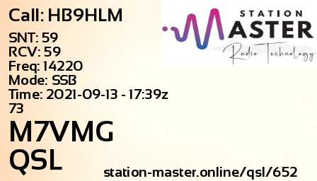 QSL Card for M7VMG QSO with HB9HLM