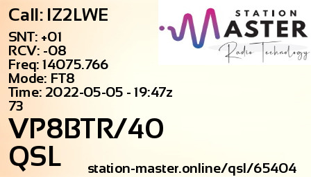 QSL Card for VP8BTR/40 QSO with IZ2LWE