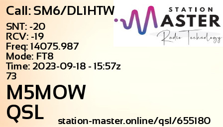 QSL Card for M5MOW QSO with SM6/DL1HTW