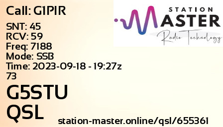 QSL Card for G5STU QSO with G1PIR