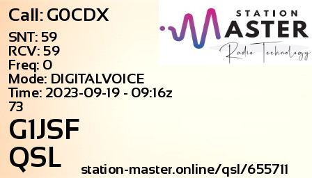 QSL Card for G1JSF QSO with G0CDX