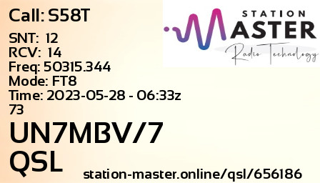 QSL Card for UN7MBV/7 QSO with S58T