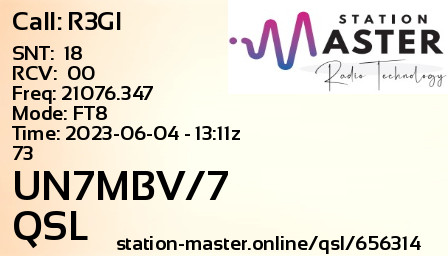 QSL Card for UN7MBV/7 QSO with R3GI