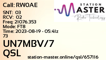 QSL Card for UN7MBV/7 QSO with RW0AE