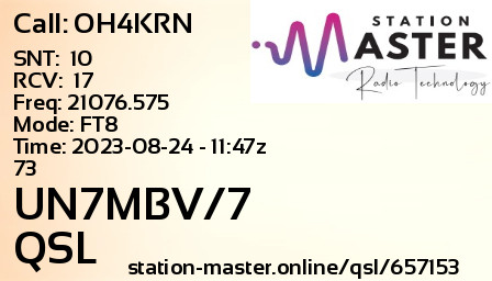 QSL Card for UN7MBV/7 QSO with OH4KRN