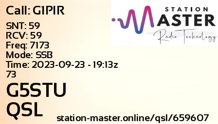 QSL Card for G5STU QSO with G1PIR