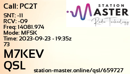 QSL Card for M7KEV QSO with PC2T