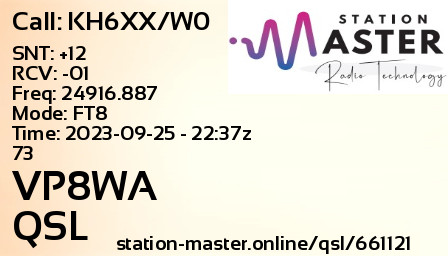 QSL Card for VP8WA QSO with KH6XX/W0
