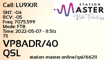 QSL Card for VP8ADR/40 QSO with LU9XJR