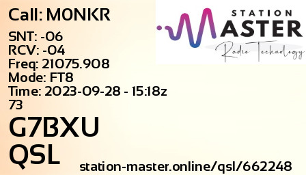 QSL Card for G7BXU QSO with M0NKR