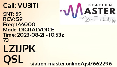 QSL Card for LZ1JPK QSO with VU3ITI