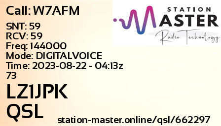 QSL Card for LZ1JPK QSO with W7AFM
